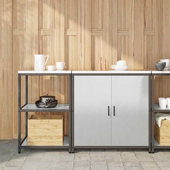 vidaXL Комплект за кухненско съхранение с рафт с врата 2 pcs Сребрист (3392684)