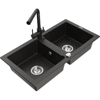 Mexen Mario гранитна кухненска мивка с 2 отделения с кухненски смесител Duero, (6504-75-671600-70)