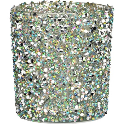 Svietnik sklenený, multicolor glitter 9 cm