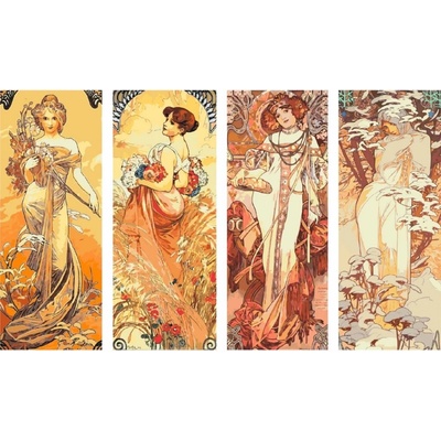 MALUJEŠ Malování podle čísel - A. MUCHA - SET ROČNÍ OBDOBÍ Rozměr: 40x100 cm, Rámování: vypnuté plátno na rám