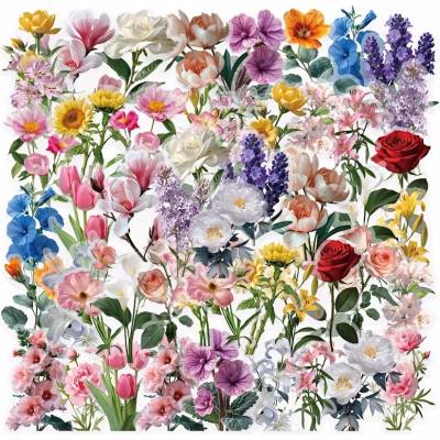 Nálepky sada vodotesné scrapbooking kvety módne 50 ks