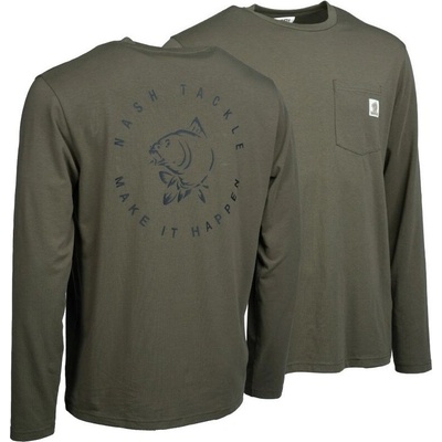 Nash tričko Make It Happen Carp Logo Long Sleeve T-Shirt green