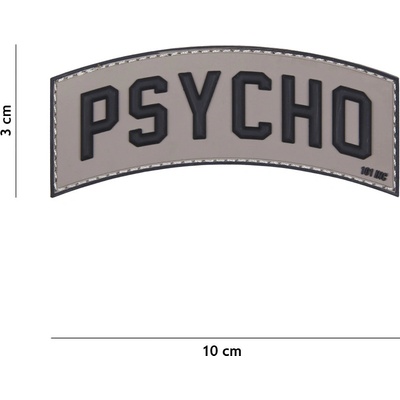 Gumová nášivka 101 Inc nápis Psycho - sivá