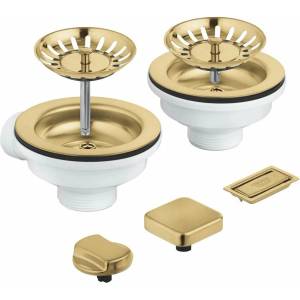 GROHE Комплект за двойна мивка Grohe с декоративни копчета, матово злато (40998GN0) Мивка за вграждане