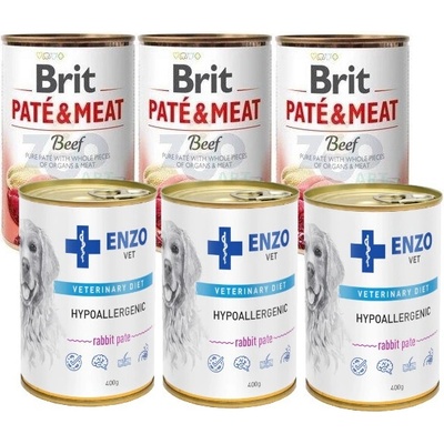 Brit Paté & Meat Beef 3 x 400 g & Enzo Vet Hypoalergénne hypoalergénne krmivo s králikom 3 x 400 g