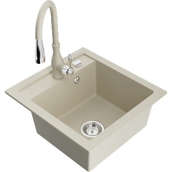 Mexen Vito мивка гранитна 1-камерна с кухненски смесител Savita, бежова - 6503-69-672601-69 (6503-69-672601-69)