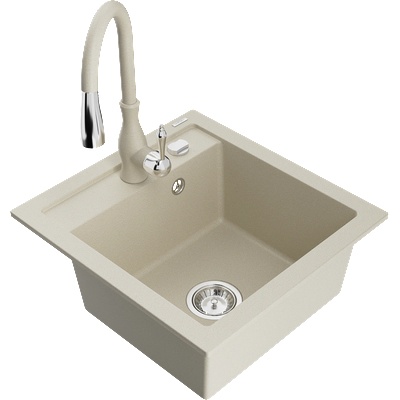 Mexen Vito мивка гранитна 1-камерна с кухненски смесител Savita, бежова - 6503-69-672601-69 (6503-69-672601-69)