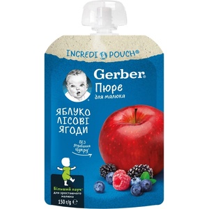 Nestle Плодова закуска Nestle Gerber Natural - Пауч с ябълки и горски плодове, 150 g (12472988) - baby