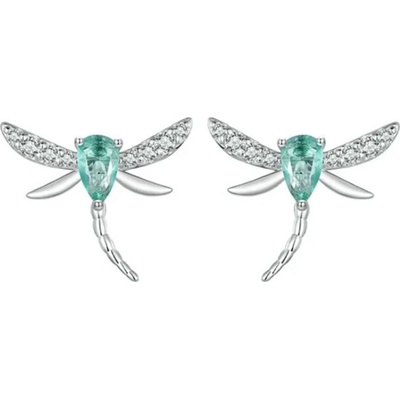 Grace Silver Jewellery stříbrné náušnice Vážka zirkon E-BSE945/186 Tyrkysová