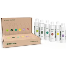 HERBASPA Vaše domácí lázeň balíček Bylinná koupel Lemmongrass 90 ml + Bylinná koupel Kosodřevina 90 ml + Bylinná koupel Levandule 90 ml + Bylinná koupel Máta 90 ml + Pěnivá bylinná koupel Kosodřevina