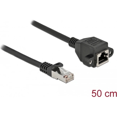 Delock Удължителен мрежов кабел S/FTP RJ45 мъжки - RJ45 женски Cat. 6A, дължина 50 cm, черен