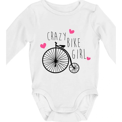 Crazy bike girl Body dojčenské s dlhým rukávom dlouhý rukáv biele
