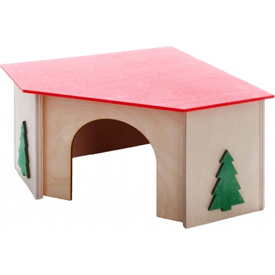 JK ANIMALS Dřevěný rohový domek pro morčata 21 x 21 x 13 cm