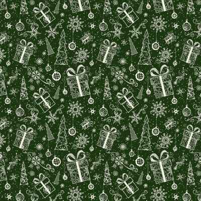 Vianočný vzor bavlnenej látky Vianoce, farba zelená, metráž 160 cm