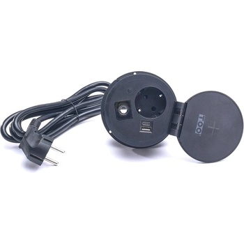 TOO GPS-105-1B IP20, 1x 2P+F, USB-A, Type-C, Qi-зареждане, извод за кабел, черен концентратор за скрит монтаж (GPS-105-1B)