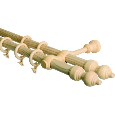 OK-GarnýžeCZ Garnýž dvouřadá 28mm odstín borovice 180 cm do stěny / kroužky s žabkou