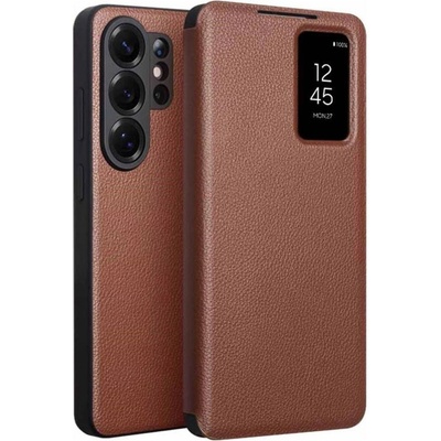 Qialino Активен Кожен Калъф за Samsung S26 Ultra, Qialino Smart View Book Case, Кафяв (5966012027722)