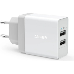 Anker Захранване с два USB изхода и технология за бързо зареждане - Anker PowePort 2 24W USB Charger с PowerIQ и VoltageBoost (бял) (A2021321)