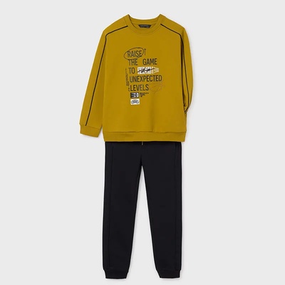 Mayoral Анцуг блуза с принт в жълтозелен цвят и черен спортен панталон за момче Mayoral (НЕ Е ВАТИРАН)