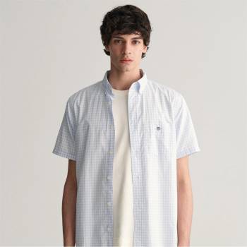 Gant Риза с къс ръкав Gant Regular Fit Classic Gingham Poplin Short Sleeve Shirt - Light Blue