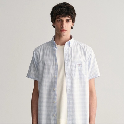Gant Риза с къс ръкав Gant Regular Fit Classic Gingham Poplin Short Sleeve Shirt - Light Blue