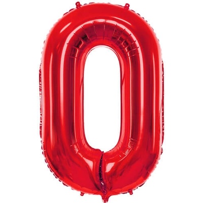 PartyDeco Balónik fóliový narodeninové číslo 0 červený 86 cm