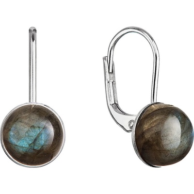 Evolution Group stříbrné visací náušnice s pravými minerálními kameny kulaté 11481.3 Labradorit