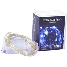 Tesla nano reťaz 50 LED 6 500K 5 m + 30 cm kábel 3× AA batéria časovač IP44