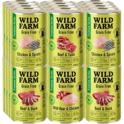 WILD FARM Premium Grain Free Mix с различни вкусове 24x400 г - беззърнена храна за котки