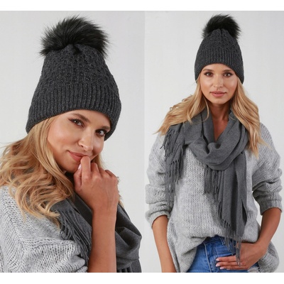 Fashionweek dámská zimní čepice s bambulí Jenot ZIZI-P15 grafitová