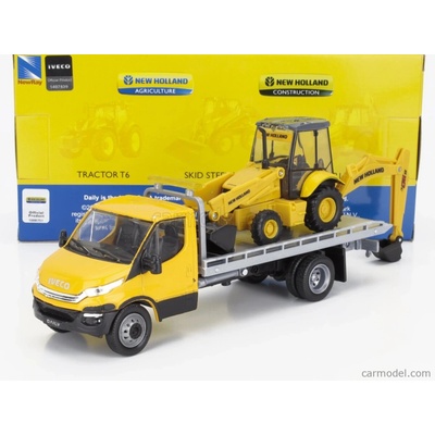 Newray Iveco fiat Daily Roll-off Pianale 2023 With New Holland B110c Ruspa Gommata Scraper Tractor Žlutá Černá 1:36
