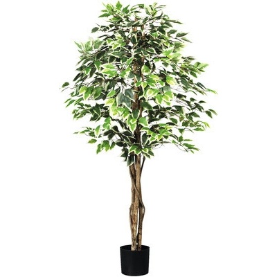 Umelá rastlina fikus drobnolistý Ficus benjamina 150 cm zeleno-biely 840 listov prírodný kmeň v kvetináči 16 x 14 cm