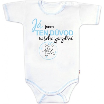 Body krátky rukáv s vtipným textom Baby Nellys Já jsem TEN DŮVOD našeho zpoždění chalan