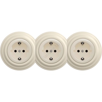 Image 1 of Reblig - Тройна ретро домашна розетка с рамка SCHUKO 230V бежова (RG0136B)