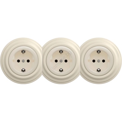 Reblig - Тройна ретро домашна розетка с рамка SCHUKO 230V бежова (RG0136B)