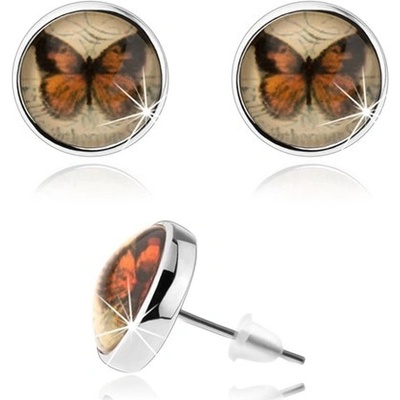 Šperky eshop cabochon stříbrná vypouklá glazura motýl puzetky SP77.15