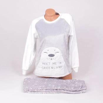 Image 1 of Дамска зимна пижама в бяло и сиво с тюленчета и надпис