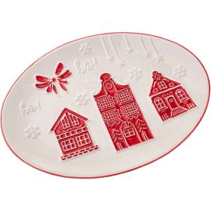 Dakls Бяла керамична чиния с коледен мотив за сервиране Christmas cottage - Dakls (UHU130)