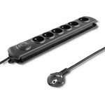 Qoltec anti-surge power strip | 6 sockets | 5m | Black