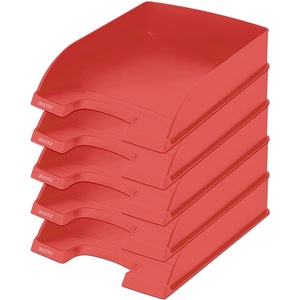 Leitz letter tray A4, pack of 5, stackable storage compartments, Blue Angel, recycling range, red, 52275020 (52275020)