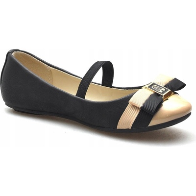 Dětské baleríny TL60K ozdoba Mašle černé/béžové