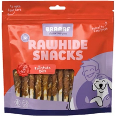 Braaaf Roll Duck Sticks - Кучешко лакомство, солети от телешка кожа с патешко месо, 300 грама