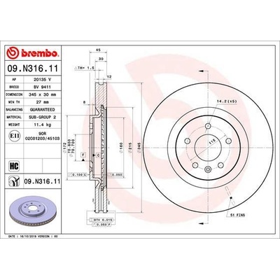 BREMBO Brzdový kotúč vnutorne chladene Ø345mm 09.N316.11