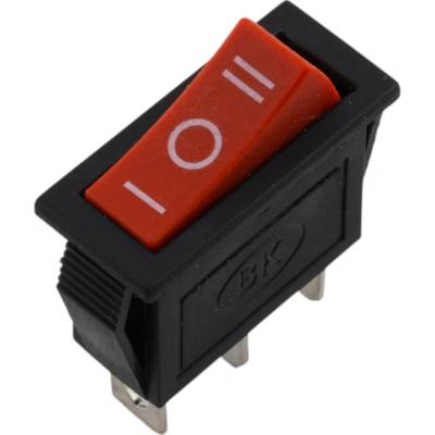 Kolískový vypínač obdĺžnikový KCD3, ON-OFF-ON, 250V/16A Červená