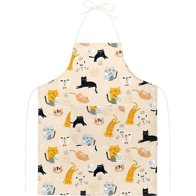 Bellatex Kuchyňská zástěra Adéla zástěra 67x84 cm Kočičky béžová šedá žlutá