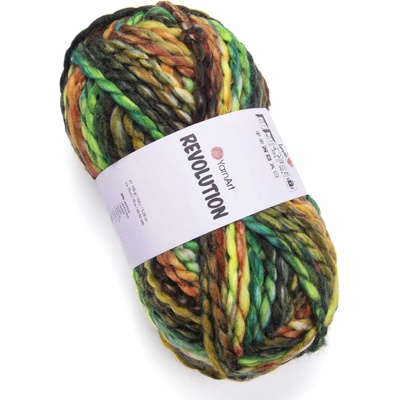 YarnArt pletací příze REVOLUTION 1612 zeleno-hnědá melírovaná, efektní, 150g/75m