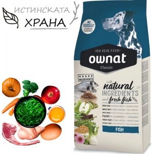 OWNAT Classic Fish - Натурална суха храна, с прясна риба за пораснали кучета от всички породи - 8 кг, Испания - 114946