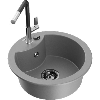 Mexen Diego гранитна мивка с 1 отделение с кухненски смесител Flora, сива (6512-71-670401-07-B)