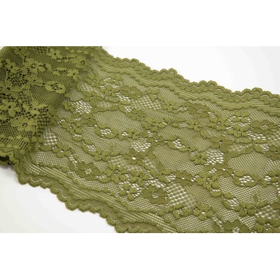 Elastická krajka, vsadka - khaki - šírka 17 cm