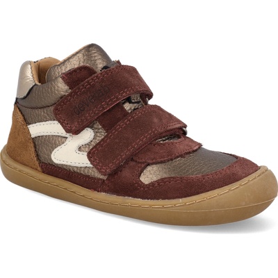 Develab barefoot dětské kotníkové boty Sneaker 2 Velcro leather Burgundy vínové